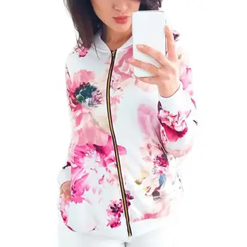 

S-5XL Floral Printed Spring Autumn Women Jackets Plus Size Short Female Coat Zipper High Street Long Sleeve Women Bomber Jacket