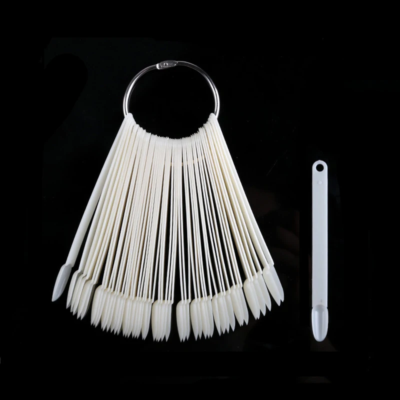 Nail Tips 50Pcs Nail Swatch Sticks with Ring Fan Shape Nail Art Polish Display False Sample Practice