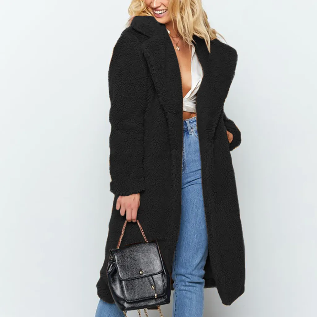 Зимнее поступление, Женская хлопковая пушистая куртка с длинным рукавом, женская теплая длинная куртка цвета хаки, черная верхняя одежда, кардиган, пальто, S-XXXL