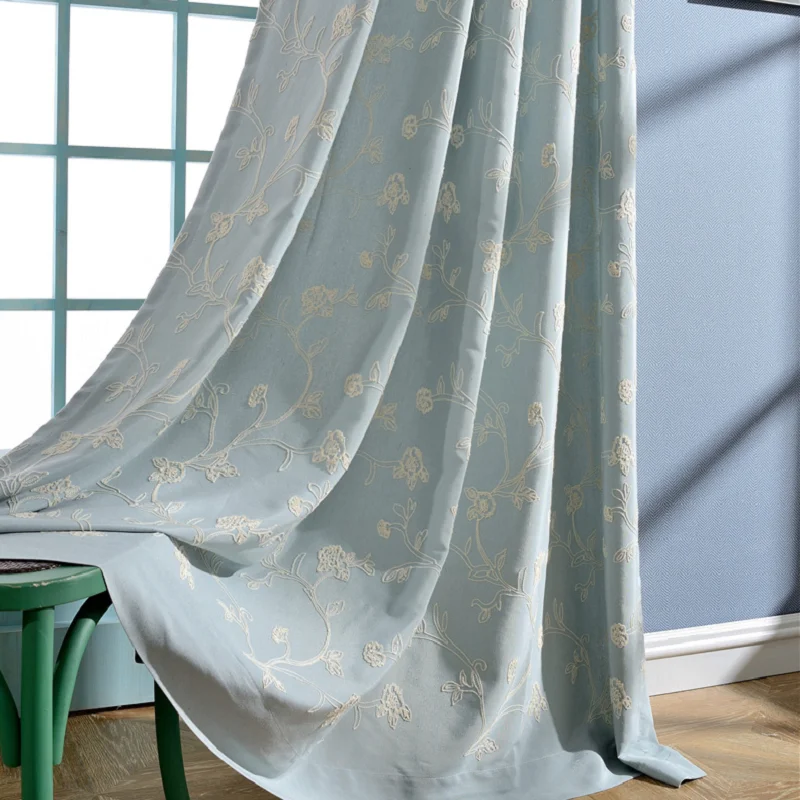 

Modern Curtains for Living Room Bedroom Simple EuropeanStyle Artificial Cotton Embroidery Curtain Finished Product Customization
