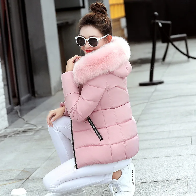 

Off Season Special Offer Large Size Slim Fit Cotton-padded Clothes Women's Short Slimming New Style Cotton Coat Large Fur Collar