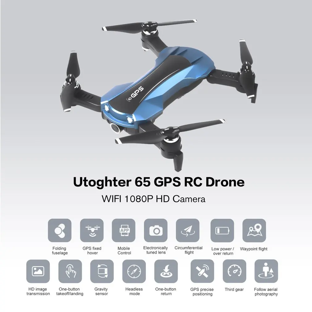 Utoghter 65 gps RC Дрон wifi 1080P HD камера Пульт дистанционного управления Самолет Безголовый режим вертолет Дроны с 2000mAh Lipo-батарея