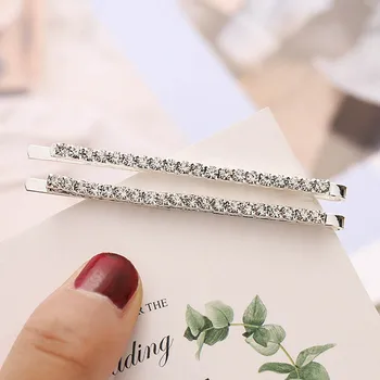 

2Pcs/Set One-line Crystal Rhinestone Hair Clips Korea Style Fashion Women Hair Pins Barrette Girl Hair Styling Accessorie