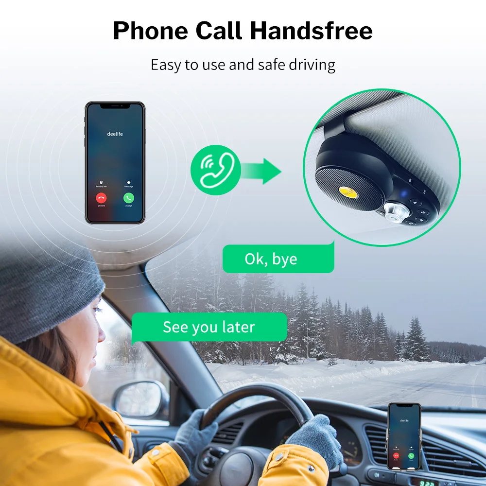Deelife-Kit mains libres Bluetooth pour voiture, haut-parleur pare-soleil,  haut-parleur automatique sans fil, carkit pour téléphone, mains libres