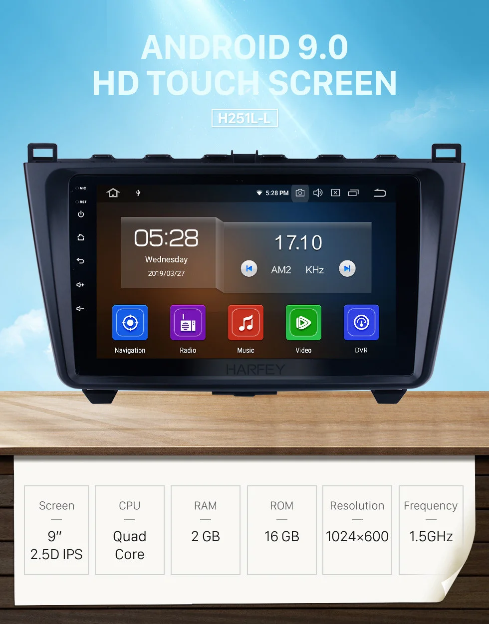 Harfey Восьмиядерный 4G+ 64G Android 9,0 автомобильный мультимедийный плеер gps Navi для 2008- Mazda 6 Ruiyi аудио плеер головное устройство один Din