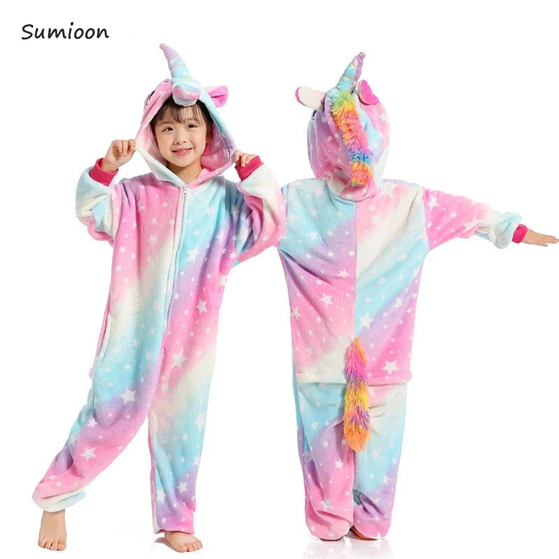 Pink star Unicorn Зимние Детские пижамы для девочек и мальчиков; Детский комбинезон; детский пижамный комплект; одежда для сна с рисунками животных; одежда для сна с вышивкой панды, единорога, кигуруми; Косплей - Цвет: Pink star Unicorn