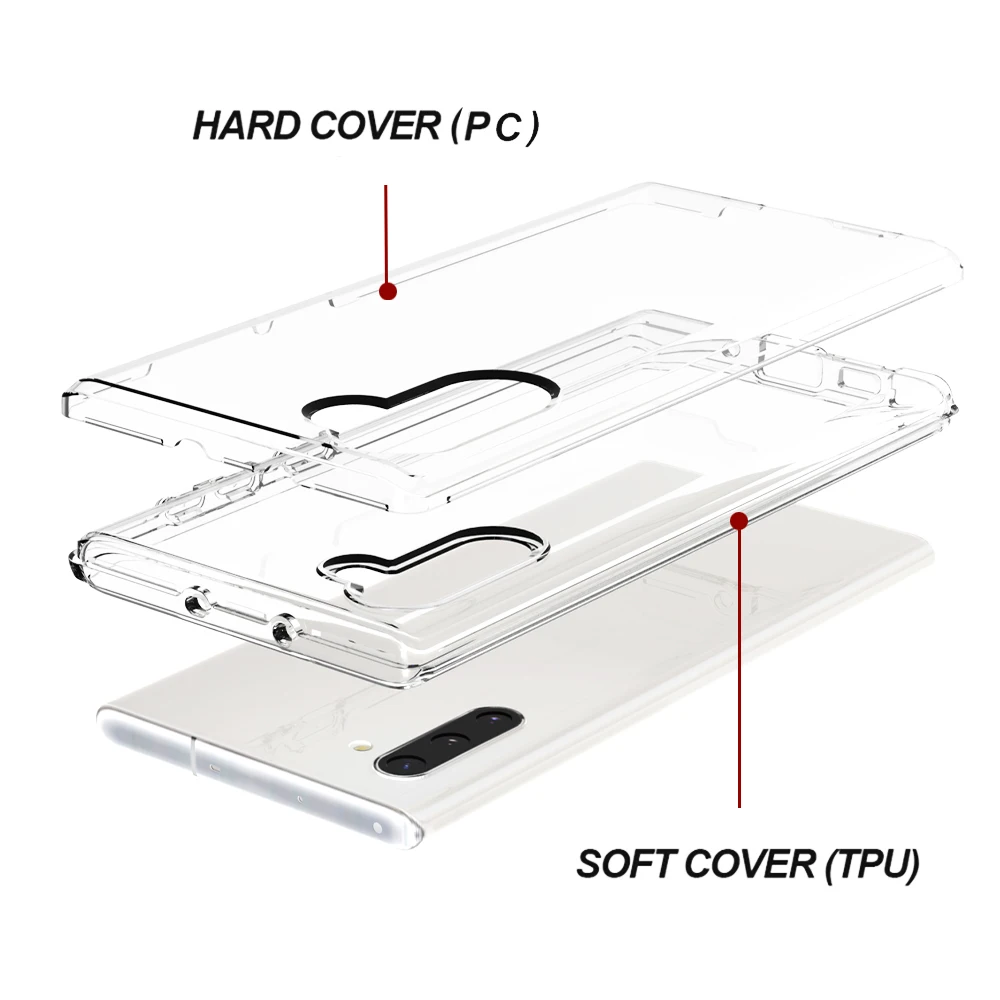 Transparent For Samsung Galaxy Note 10 10 5G Case Soft TPU Hard PC For Samsung Galaxy 5
