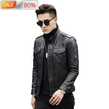 

Genuine Men Short Sheepskin Coat Motorcycle Bomber Slim Korean Men's Leather Jacket 2A5A B21617