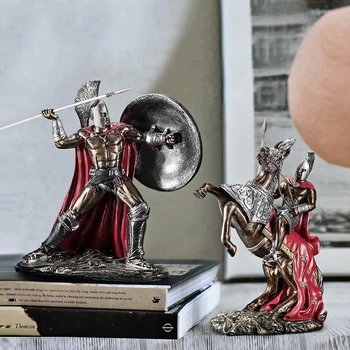 

VINTAGE ROMAN SOLDIER SCULPTURE GREEK MYTHOLOGICAL FIGURE RETRO DECORATIVE STATUE MEDIEVAL ARMOR GOD STATUE RESIN DOLL DECO