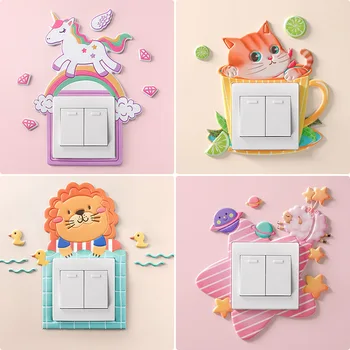 

Animal Unicorn Cat Flamingo Cover Cartoon Room Decor 3D Wall Silicone On-off Switch Luminous Light Switch Outlet Wall Sticker