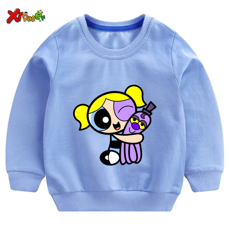 Baby Girl Sweatshirt Toddler Girl Sweatshirt White Sweatshirt Children Cute The Powerpuff Girls Fashion Kids Hoodie Long Sleeves - Цвет: sweatshirt blue