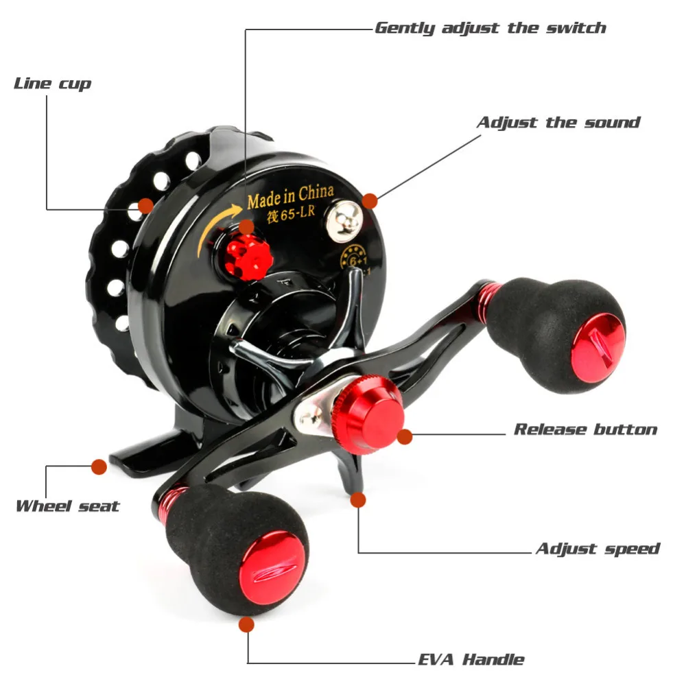 Sougayilang 6+1BB Raft Fishing Reel Baitcasting Right Fly Fishing Wheel Ice Trolling Reels Fishing Gear Tool In Pouch Pesca