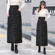 Женские зимние юбки размера плюс 3XL, на пуговицах спереди, с высокой талией, теплые, до середины икры, зимние, хлопковые, зимние, длинная юбка