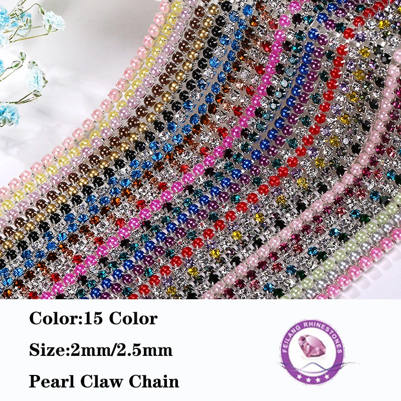 Feilang 15 Colors 2mm/2.5mm Size Pearl Chain Resin 2yards/bag Material DIY Colorful Claw Rhinestones Sewing Accessories | Дом и сад