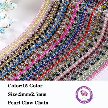 

Feilang 15 Colors 2mm/2.5mm Size Pearl Chain Resin 2yards/bag Material DIY Colorful Claw Chain Rhinestones Sewing Accessories