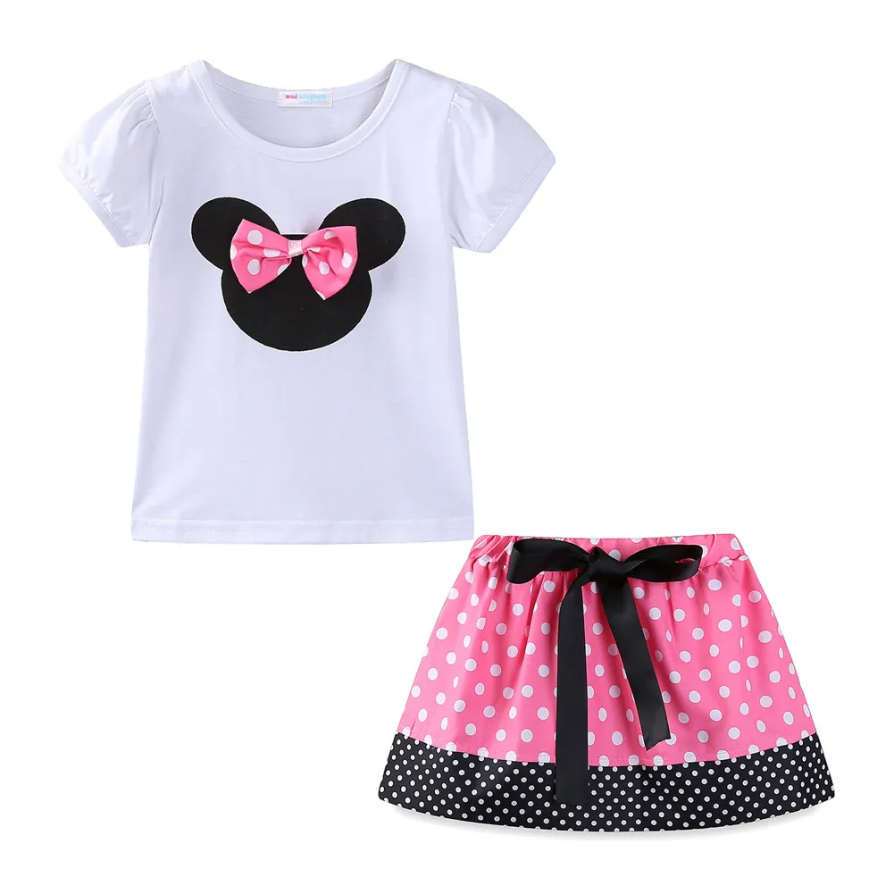 Pink Skirt Mudkingdom/одежда с изображением Минни для маленьких девочек; милый бант из ленты в горошек; цвет розовый, красный - Цвет: Pink Skirt