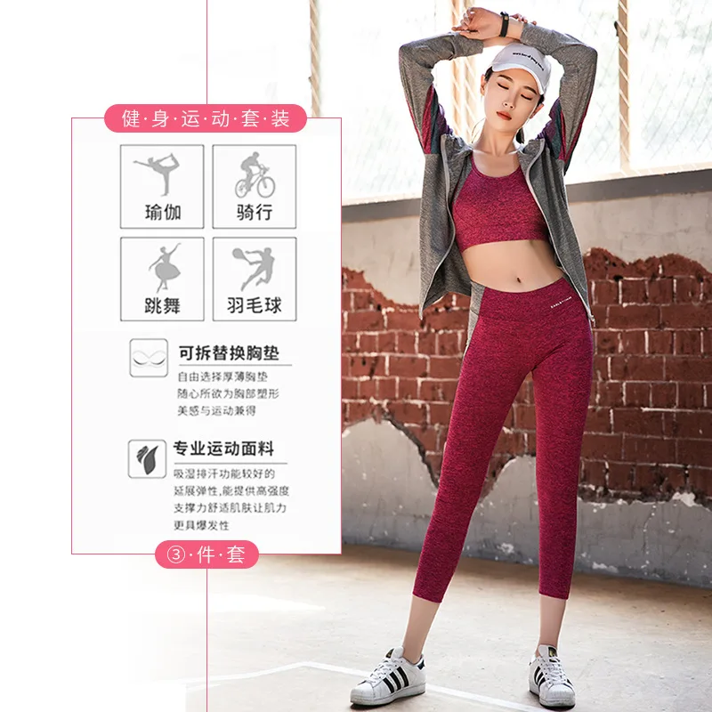 

Quick Drying Clothes Network Red Coat Running Fitness Sports Clothing Set Polar Region Series Long Sleeve Yoga Clothes Three-pie