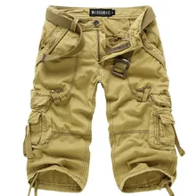 Летний стиль, армейские зеленые мужские короткие штаны, мужские повседневные свободные брюки на молнии, Укороченные прямые шорты, брюки для мужчин, большой размер 40 42