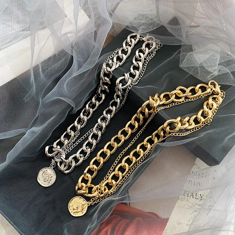 Choker Necklace Jewelry Coin-Chain Gold Silver-Color Vintage Multi-Layer Fashion Women