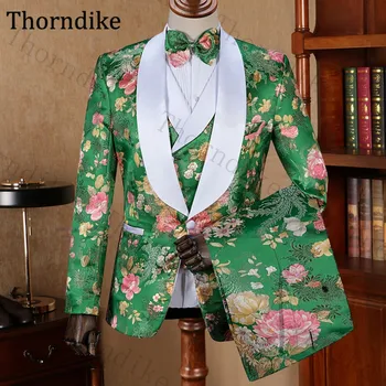 

Thorndike Green Wedding Tuxedos Shawl Lapel Single Breasted Men Suit 2020 Slim Fit Custom Made Suit For Men 3 Pcs Party Suits