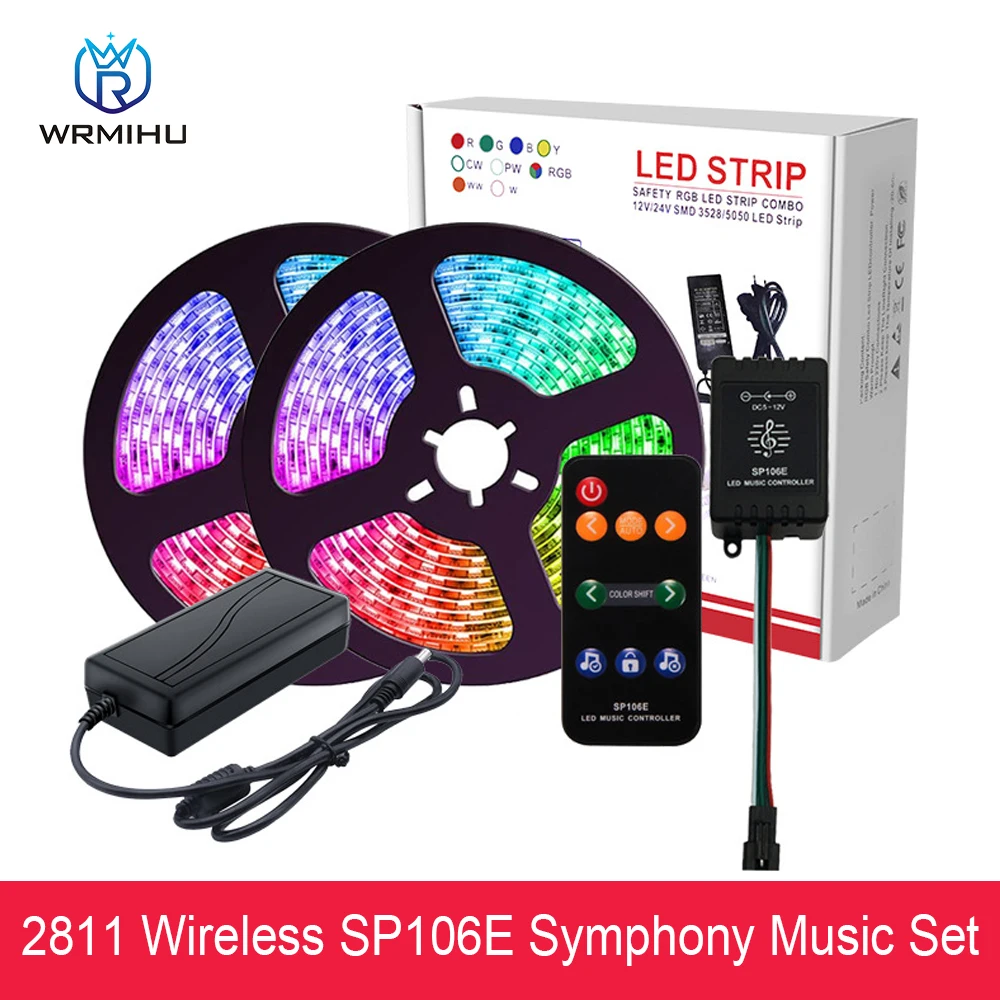 DC12-24V 5m SM5050-30/60leds/m WS2811 SP106E + Power Supply RF Wireless Symphony Controller LED Light Strip Set | Лампы и освещение