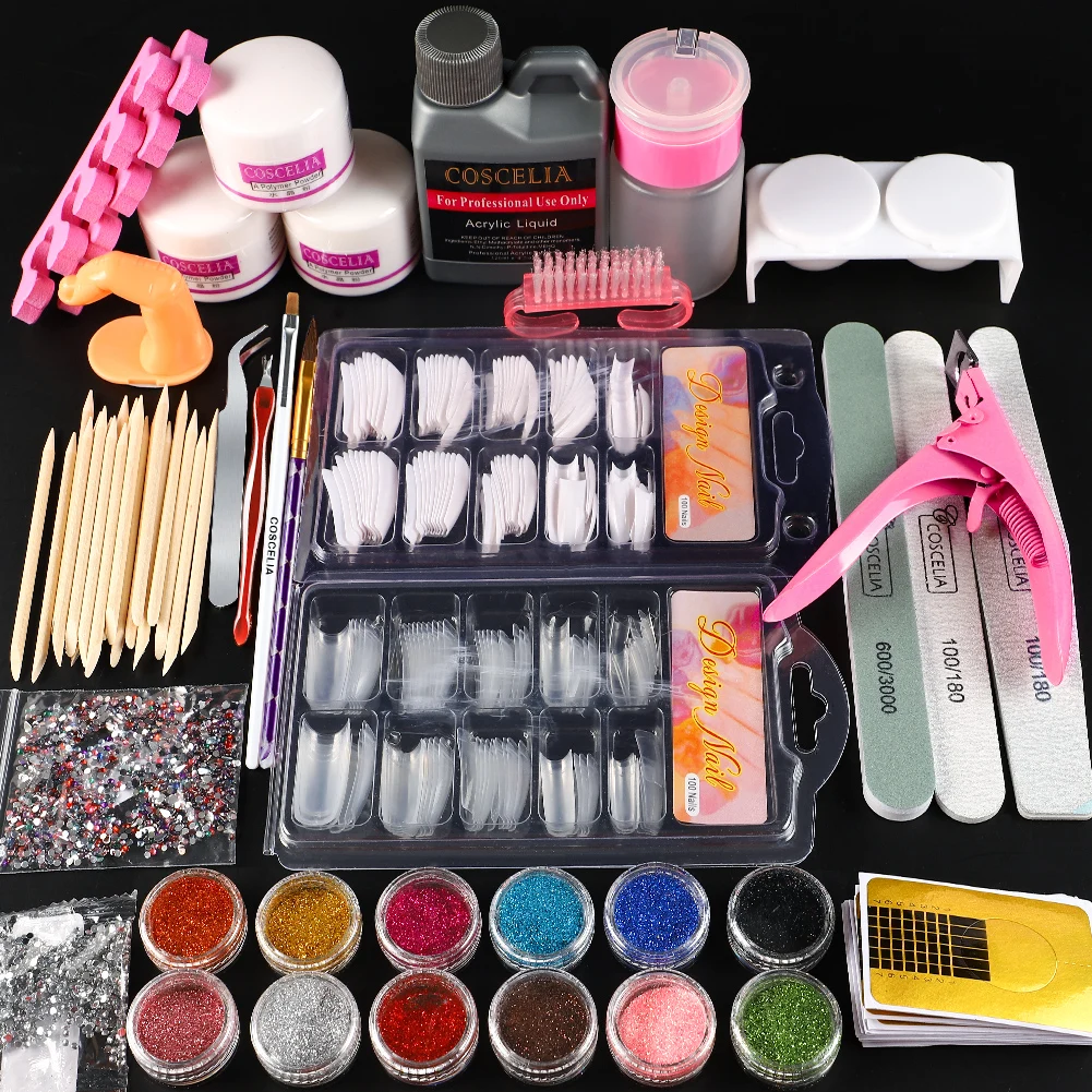 Pro Acrylic Nail Kit Acrylic Powder Liquid Manicure Nail Extension Set Nail  Tools Kit Acrylic Tips Cutter Glitter For Diy Art - Nail Sets & Kits -  AliExpress