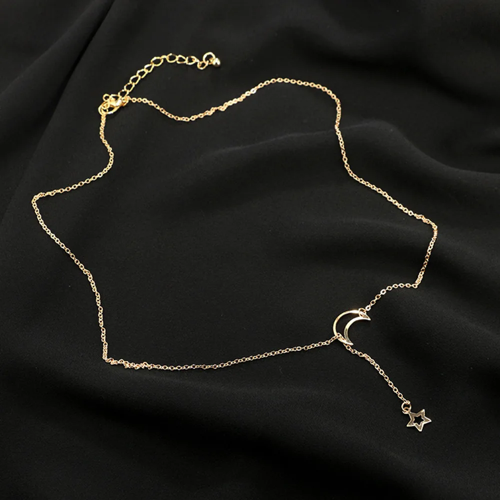 Модное ожерелье Звезда и Луна подвеска золотого цвета Длинная цепочка ключицы ожерелье для женщин элегантный сладкий стиль