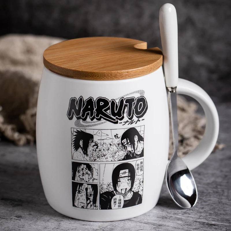 c Белая кофейная кружка Аниме Наруто Hokage, керамические кружки с рисунками из мультфильмов, Набор чашек с крышкой и ложкой, подарки на день рождения для мальчиков и девочек - Цвет: c