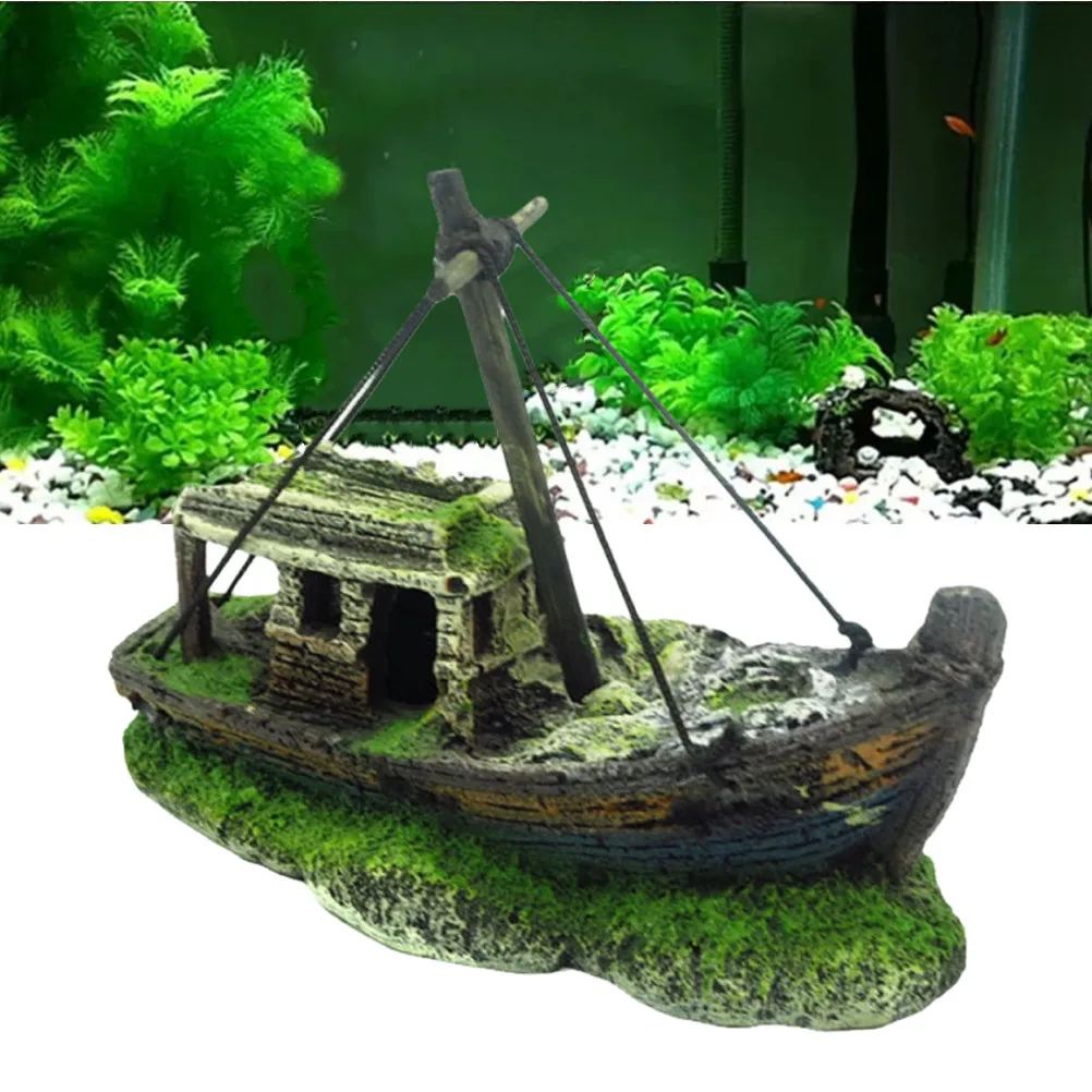 Gona Fish Tank Pirate Ship Decoration Broken Shipwreck Aquarium Accessories Home Landscaping Decoration 