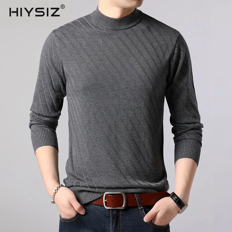 HIYSIZ O-Neck Long Sleeve Sweater Men Brand New Wool Fashion Trend Casual Autumn Winter Streetwear Striped Pullover SW039