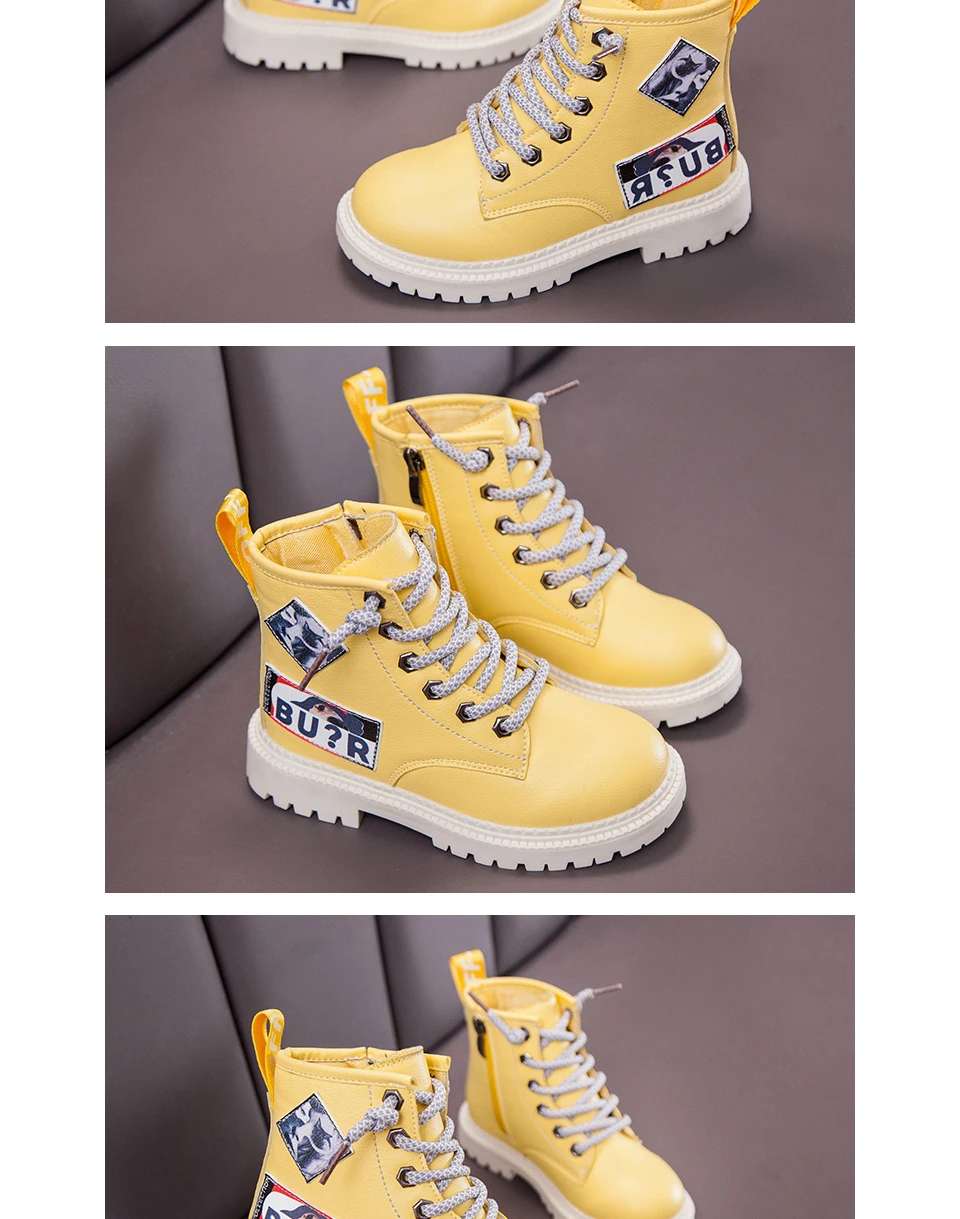 Children Martin Boots PU Leather Waterproof Motorcycle Boots Winter Kids Snow Boots Brand Girls Princess Shoes Boots