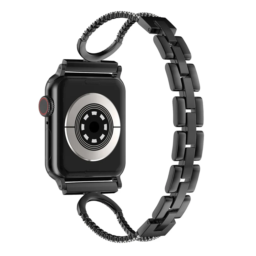 Black Шикарный Браслет со стразами для Apple Watch для женщин 38 мм 42 мм 40 мм 44 мм ремешок из нержавеющей стали металлический браслет для iWatch серии 4 3 2 1 - Цвет ремешка: Black