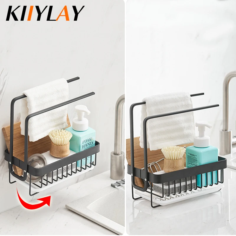 

Adhesive Wall Hanger Towel Rag Holder Racks Storage Shelf for Kitchen Sink Free Standing Organizer