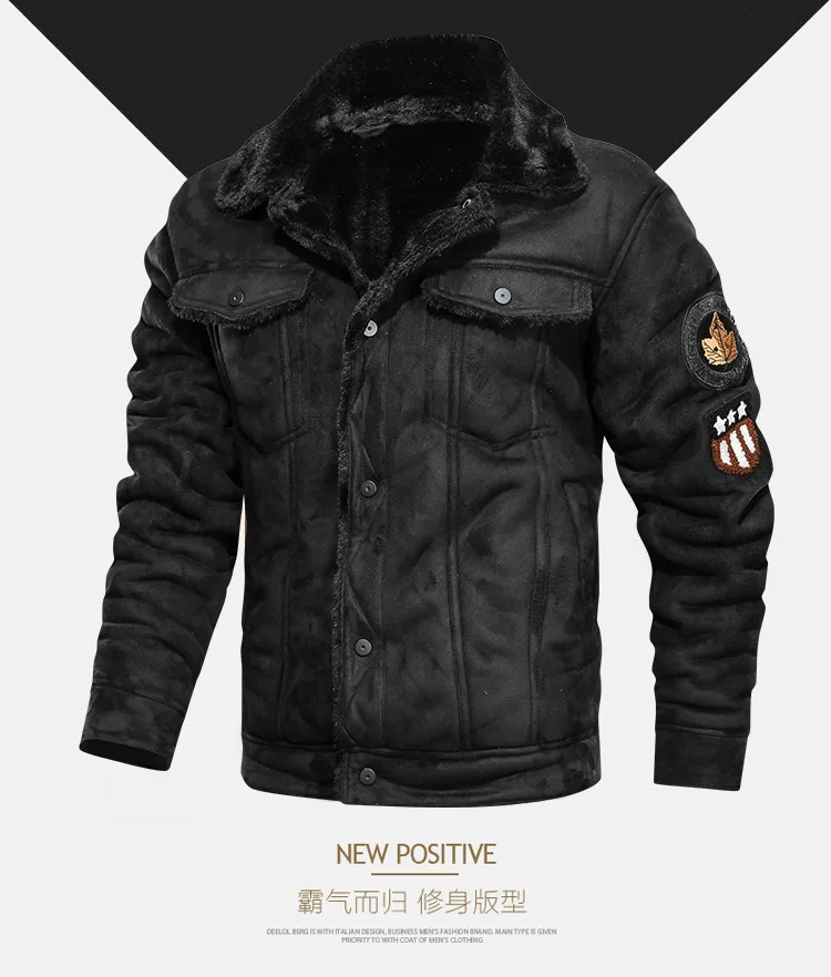 Pu Jacket Men Thick Warm Cashmere Military Bomber Tactical Leather Jackets Mens Outwear Fleece Fur Collar Windbreaker Coat Male leather varsity jacket