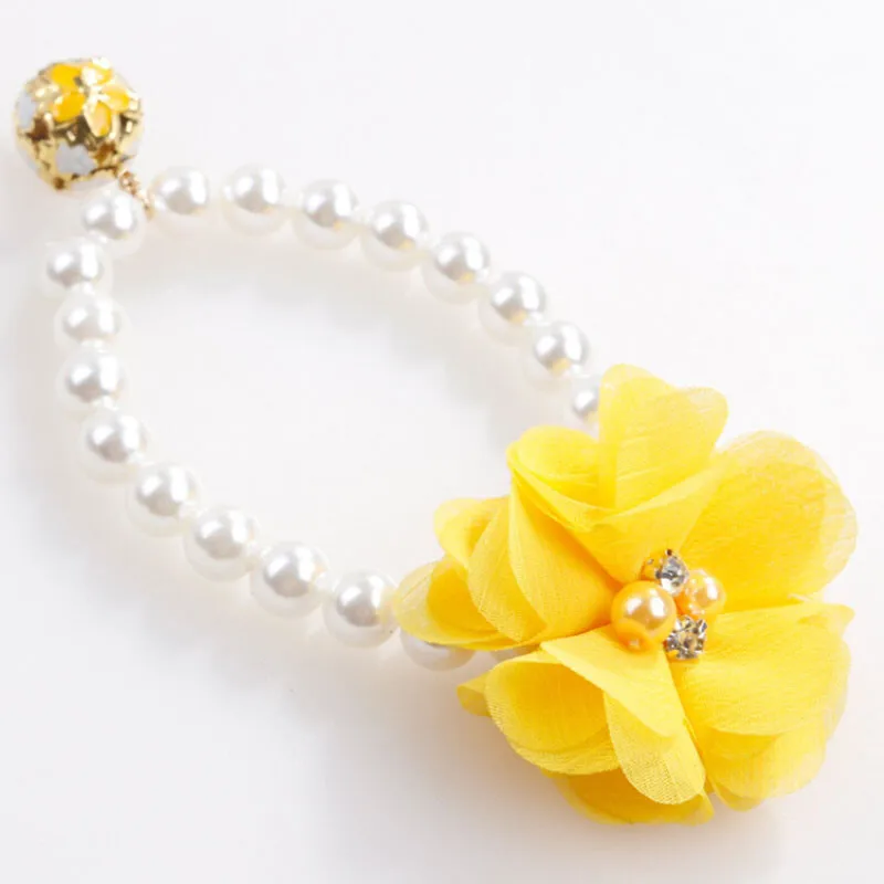yellow Жемчужный ошейник для кошек с колокольчиком, кружевной кулон в виде цветка, 1 шт., регулируемое украшение для домашних животных, кошек, товары для домашних животных, украшение для домашних животных - Цвет: yellow