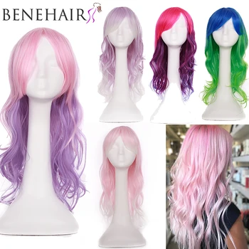 

BENIHAIR Long Wavy Synthetic Wigs Cosplay Wig Ombre Pink Purple Blue Green Whtie Hair Wigs Long Wigs For Women Party Wedding Wig