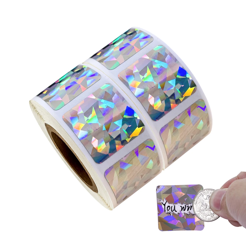 300 Uds 2X2CM rectángulo láser de punto cero pegatinas etiquetas metálicas de Color plata holograma cero etiqueta engomada etiqueta para oficina