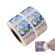300 pçs 2x2cm retângulo ponto laser riscar fora etiquetas etiquetas cor prata metálica holograma scratch etiqueta do escritório