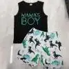 

2 Pieces Kids Boys Suit Set,2021 New Fashion Summer Letter Print O-Neck Camisole+ Cartoon Dinosaur Print Shorts 2-6 Years