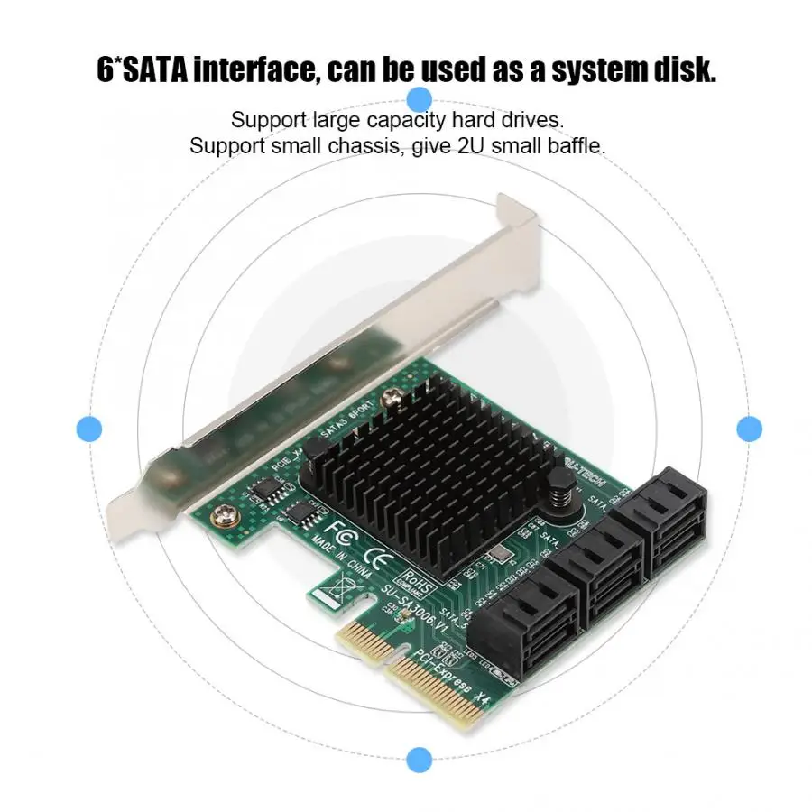 Настольный PCI-E 4X к интерфейсу SATA3.0 расширитель адаптера карты основной чип управления ASM1062+ 1093 поддержка для Linux/NAS/