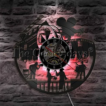 

Movie Night Vinyl Record Wall Clock Modern Design Reels Theater Cinema Actors In Movies Vinyl Clock with 7 LED Colors Wall Watch