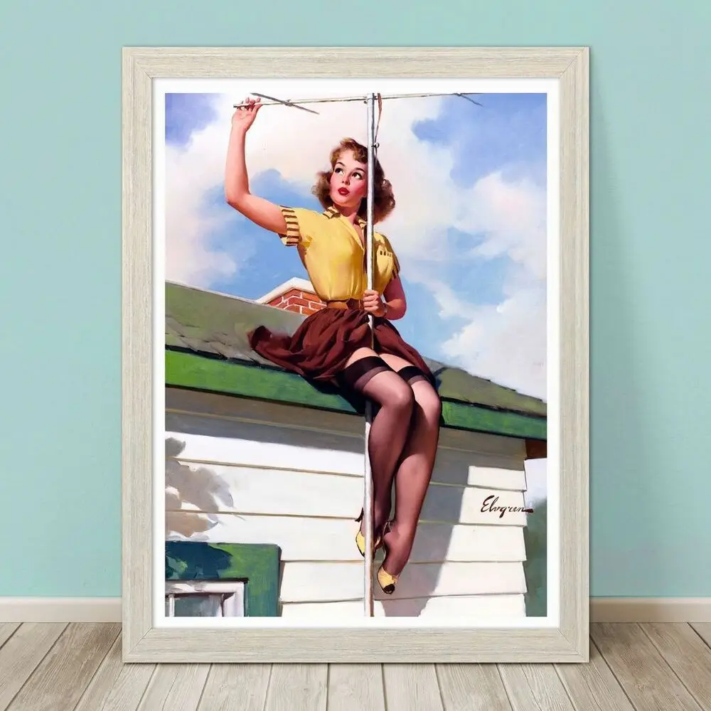 VINTAGE Pin-up Girl CANVAS PRINT Gil Elvgren TV Antenna Print Wall Picture Canvas Luxury Decoration For Living Room | Дом и сад