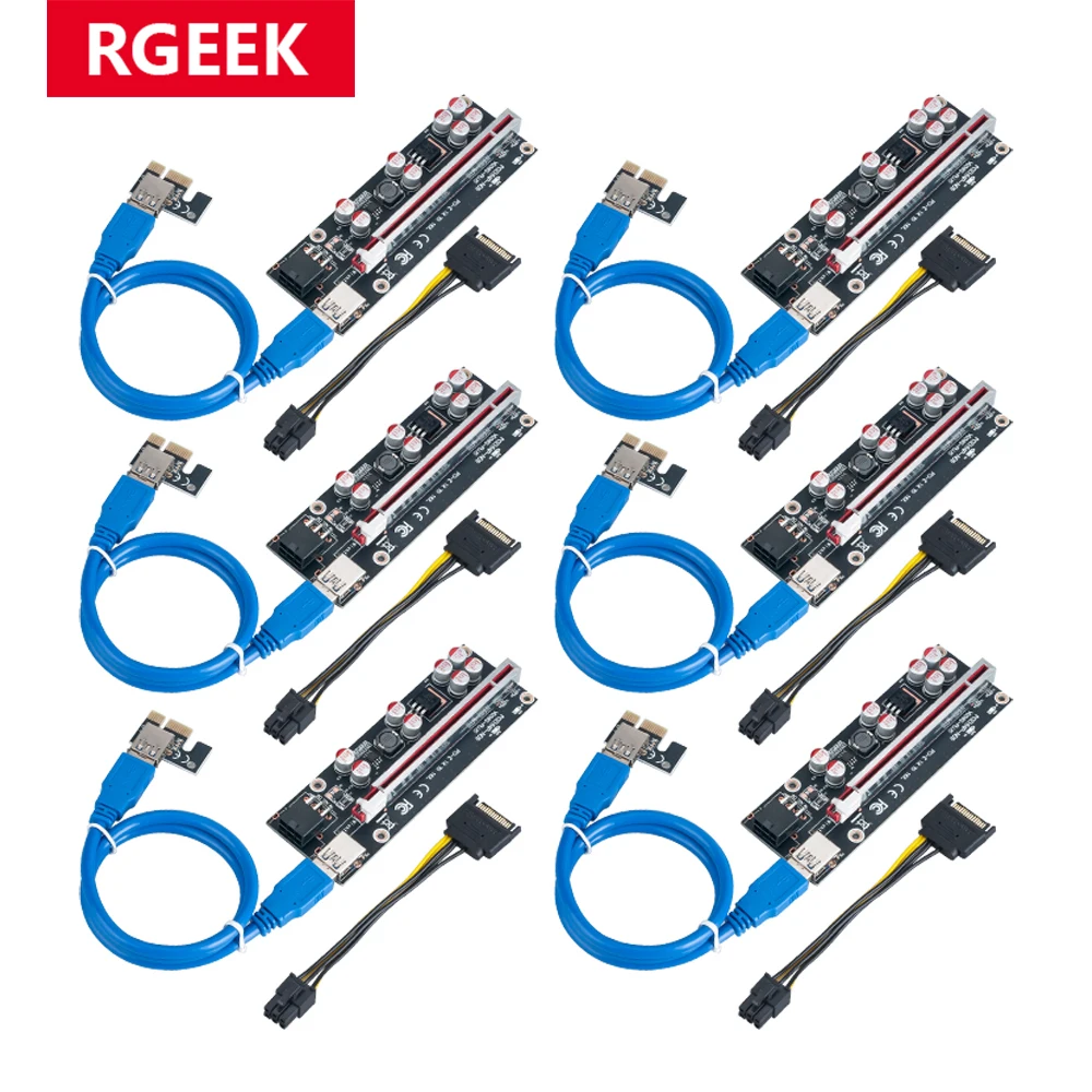 RGEEK 6pcs Newest 009S PLUS USB 3.0 PCI-E Riser VER009 Express 1X 4x 8x 16x Extender pcie Adapter Card SATA 15pin to 6 pin | Компьютеры и
