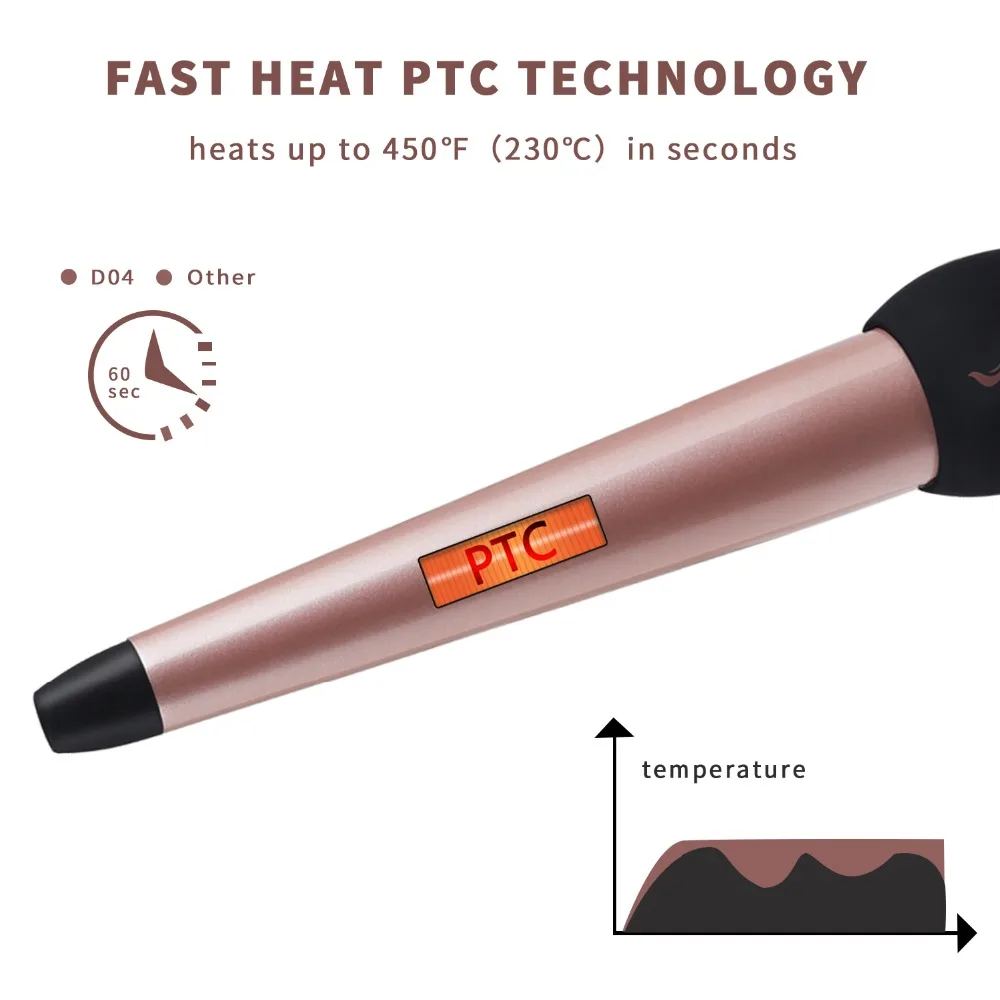 Madami Interchangeable Hair curler 3 in 1 Rose gold Tourmaline Ceramic curling wand and LCD display curling iron PTC fast heater (4)
