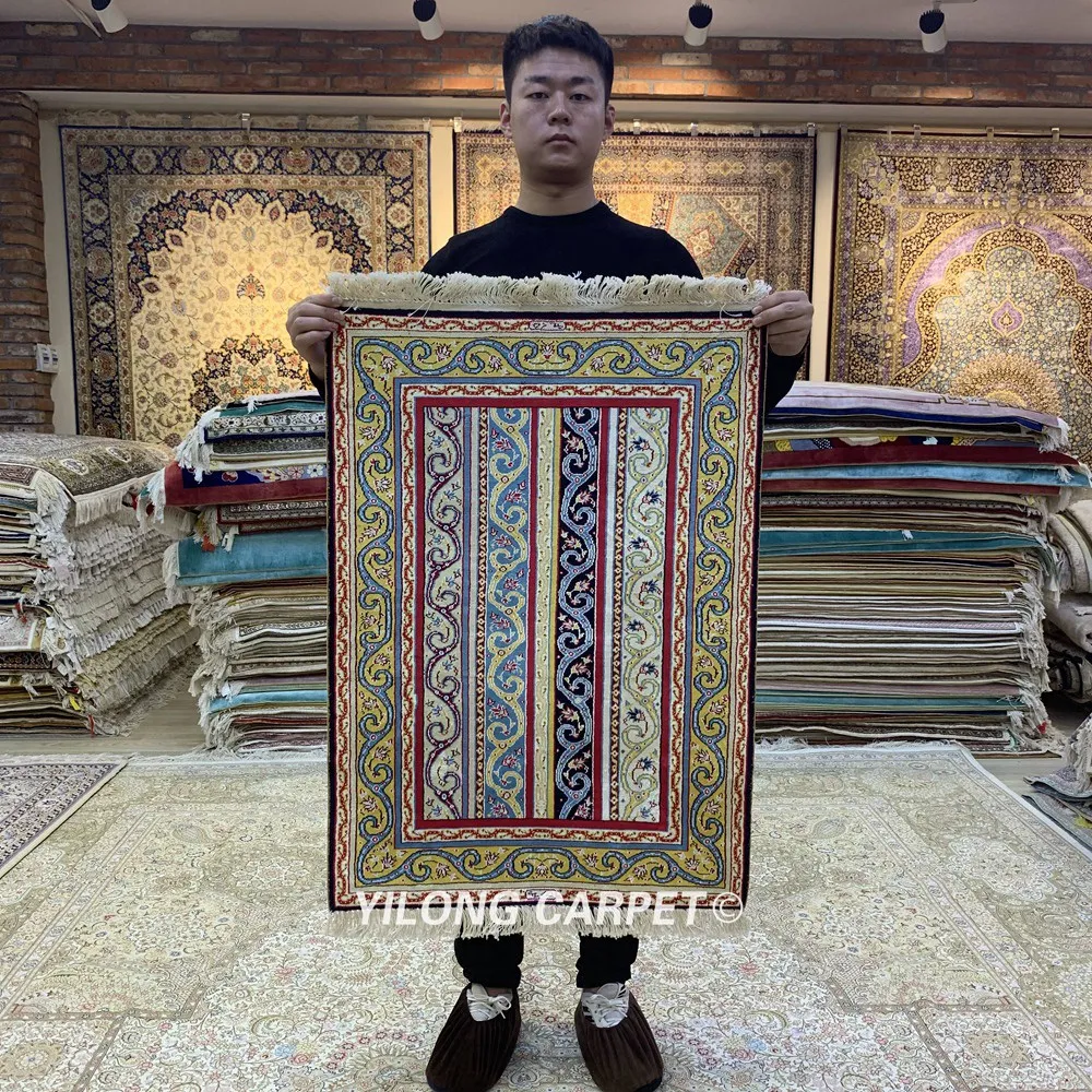 Yilong 2'x3' ручной персидский ковер турецкий античный Полосатый шелковый ковер (HF137B)