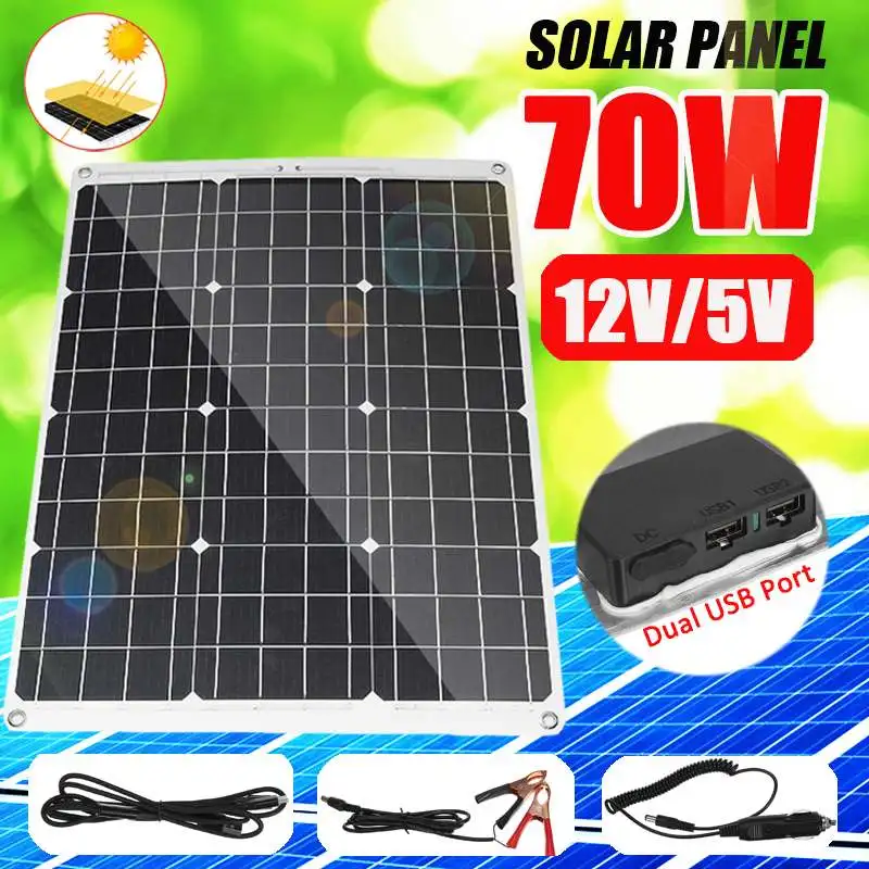

Waterproof Dual USB Solar Panel 70w Panels Solar Cell Module DC for Car Yacht Light RV 12V Battery Boat 5V Outdoor Charger