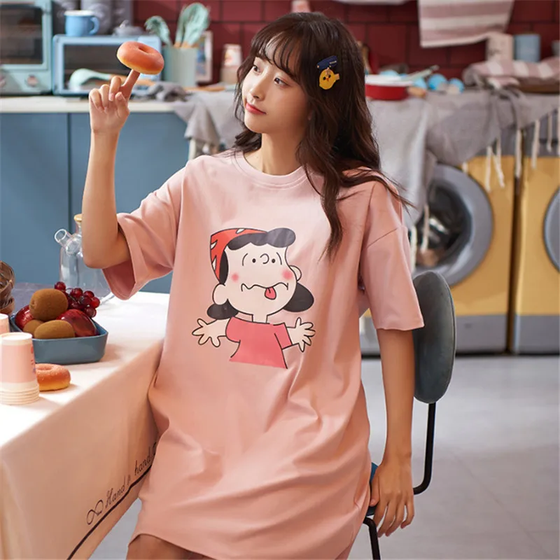 

Summer Women Nightgown Princess Sleepshirt Female Short Sleeved Sleep Clothing Cartoon Female Cotton Sleepwear Nighty