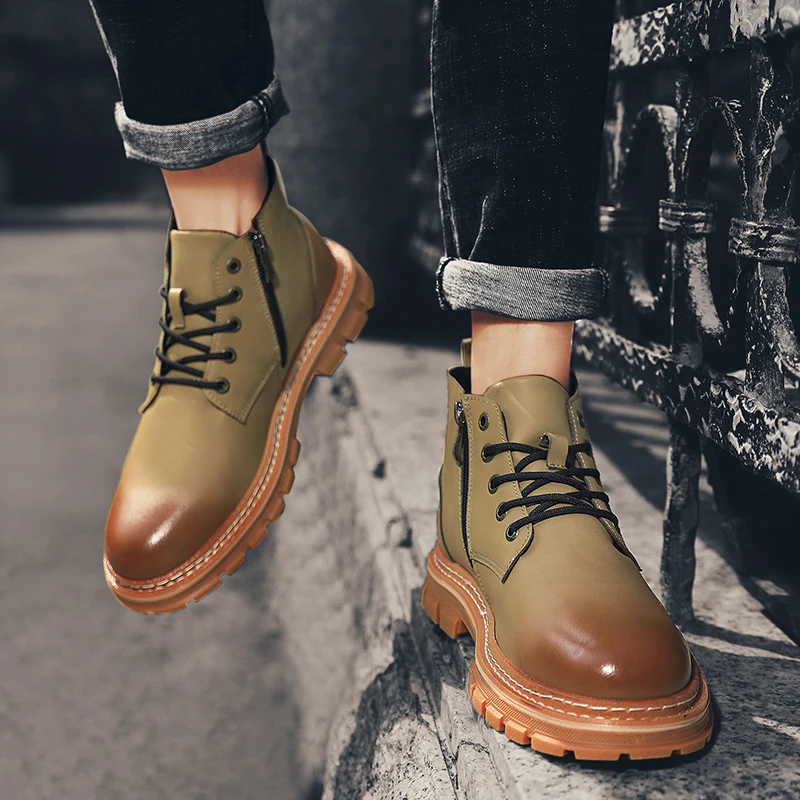 New Work Boots Men's Boots Men's Shoes Adult Brown Black Motorcycle Boots Comfortable Ankle Boots Autumn Shoes Men's Shoes