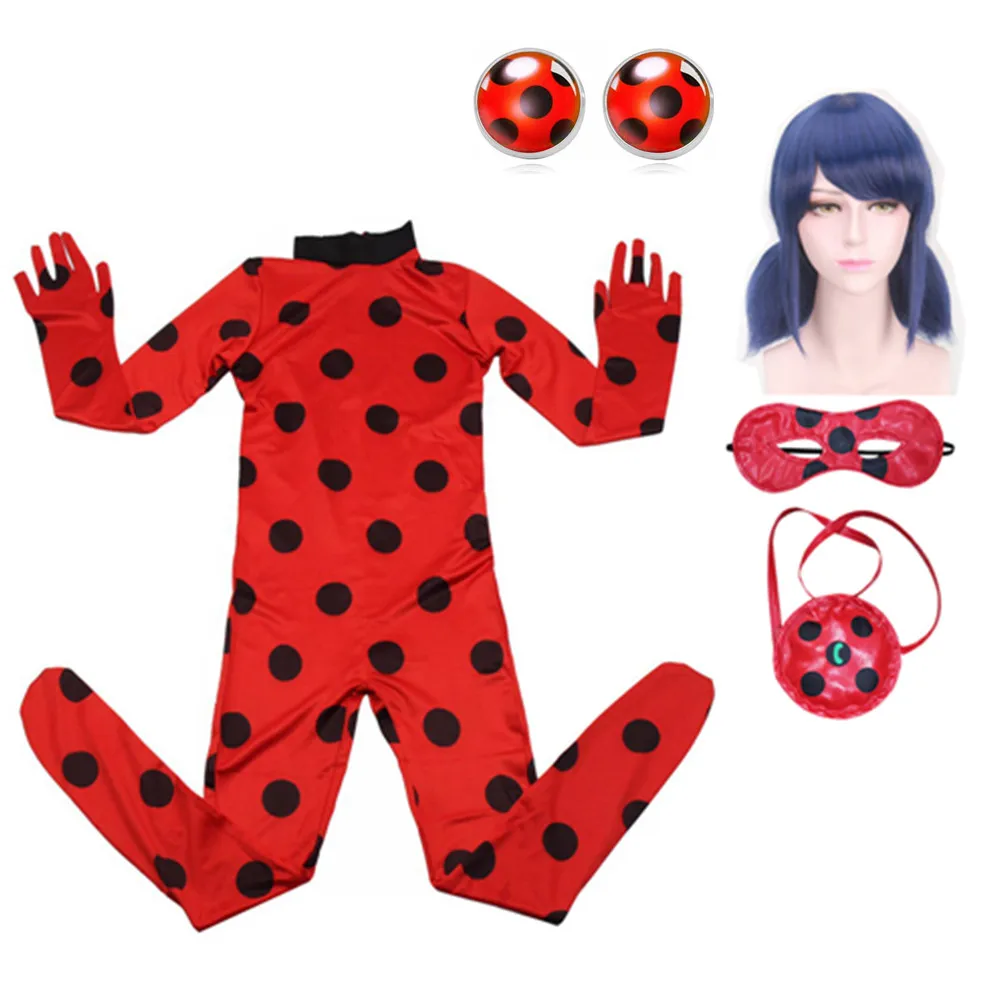 Christmas Fancy Lady Girls Costumes Bug Easter Cosplay Jumpsuit Black cat Children Spandex Costumes Bug for Kids Suits Wig Bag