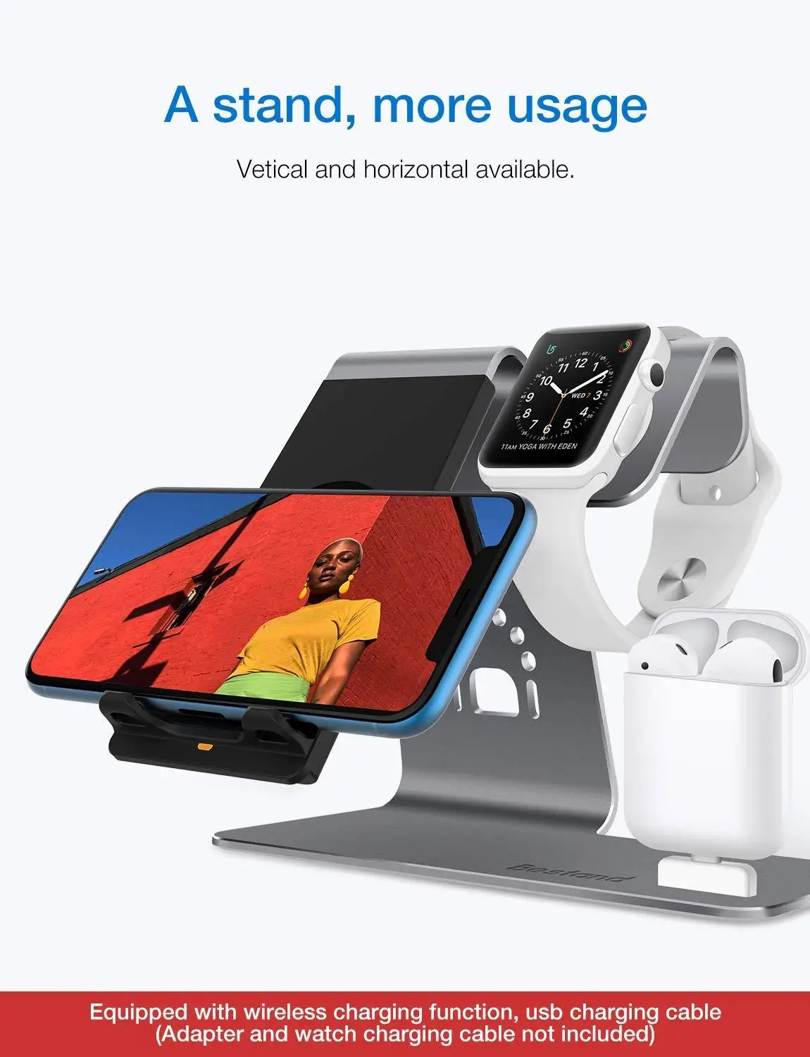 3 в 1 10 Вт алюминиевая Qi Беспроводная зарядная док-станция для Airpods Apple Watch 2 3 4 iPhone 11 X Xs Max XR samsung S10 S9